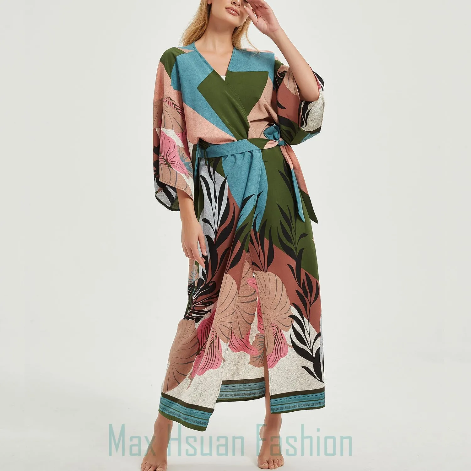 Women's Bohemian Floral Print Kimono Cardigan Summer Swimsuit Beach Cover Up Dresses