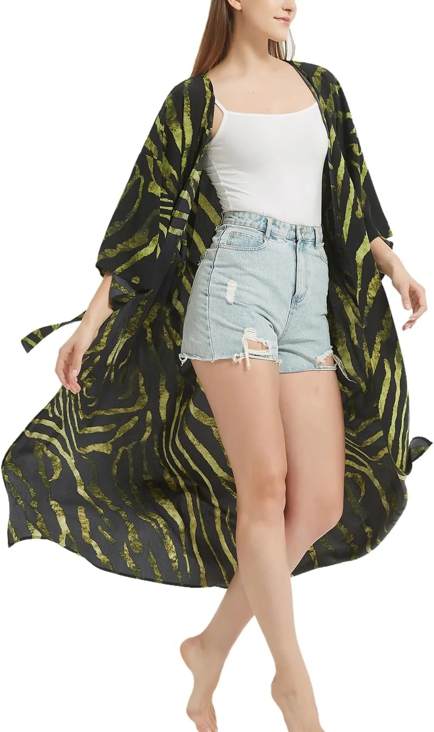 Women's Bohemian Floral Print Kimono Cardigan Summer Swimsuit Beach Cover Up Dresses
