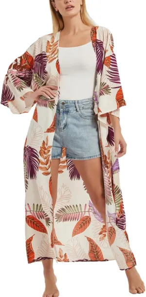 Women's Bohemian Floral Print Kimono Cardigan Summer Swimsuit Beach Cover Up Dresses