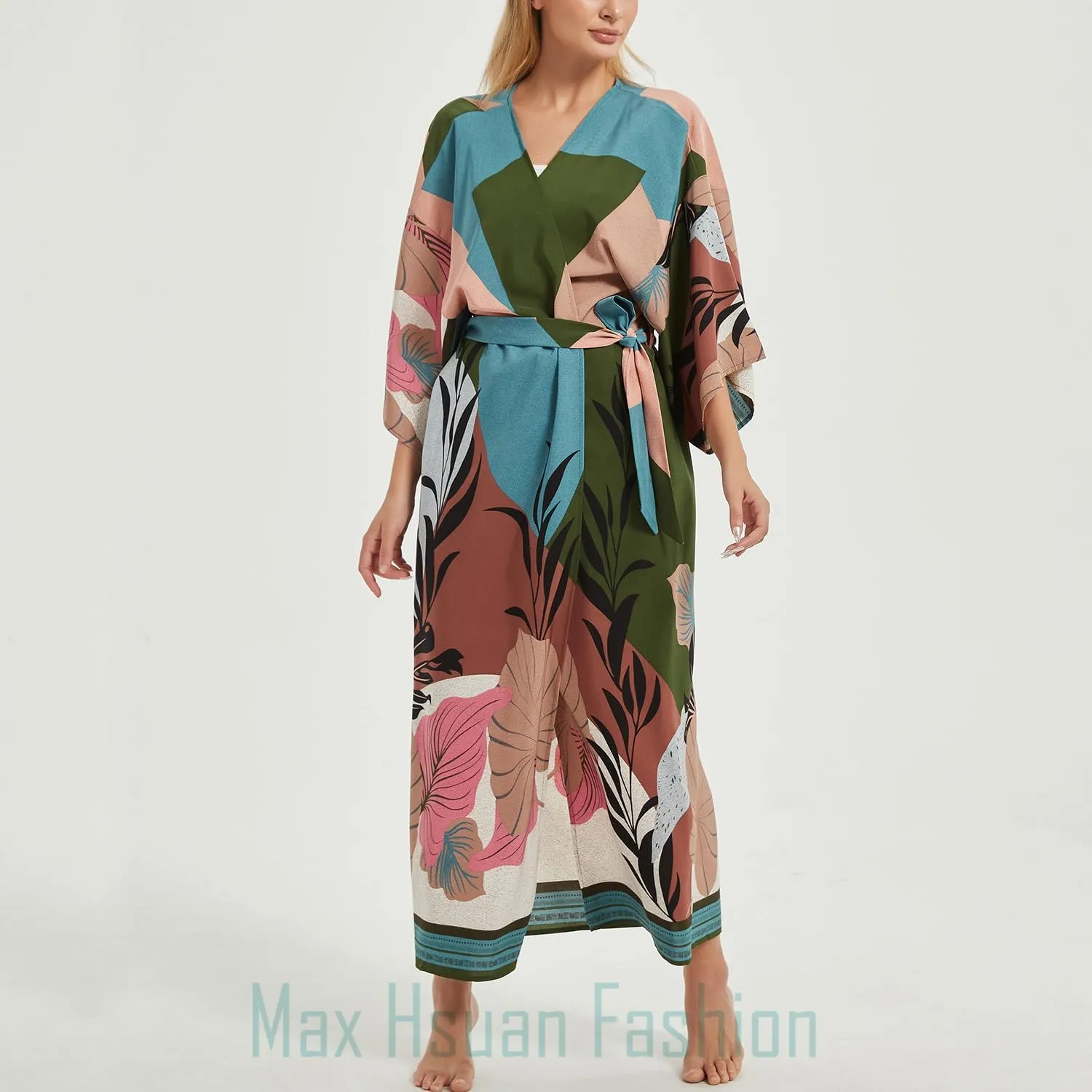 Women's Bohemian Floral Print Kimono Cardigan Summer Swimsuit Beach Cover Up Dresses