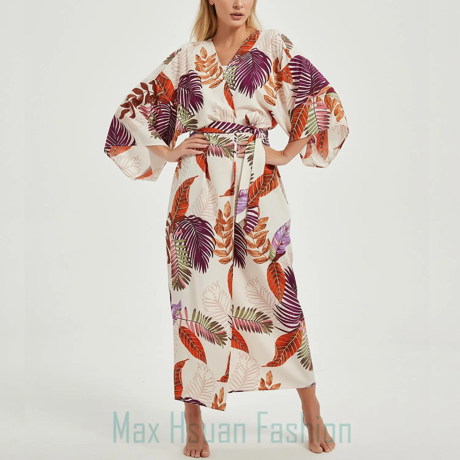 Women's Bohemian Floral Print Kimono Cardigan Summer Swimsuit Beach Cover Up Dresses