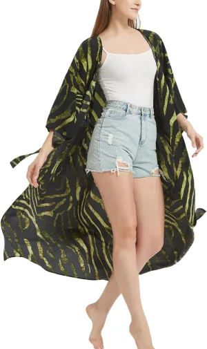 Women's Bohemian Floral Print Kimono Cardigan Summer Swimsuit Beach Cover Up Dresses