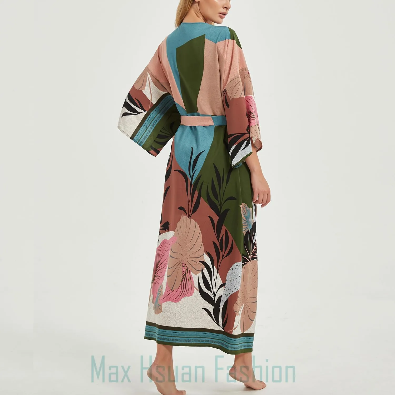 Women's Bohemian Floral Print Kimono Cardigan Summer Swimsuit Beach Cover Up Dresses