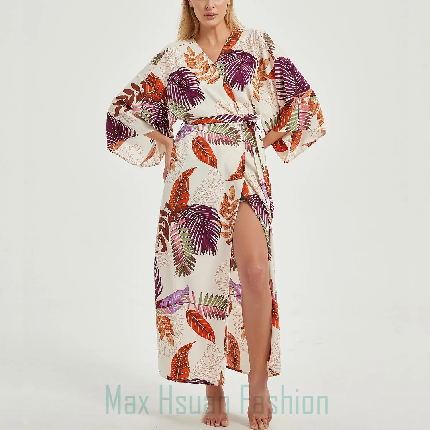 Women's Bohemian Floral Print Kimono Cardigan Summer Swimsuit Beach Cover Up Dresses