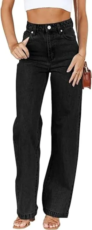 Women's Boyfriend Jeans Mid Waisted Straight Leg Loose Lightweight Jeans Stretchy Casual Denim Pants