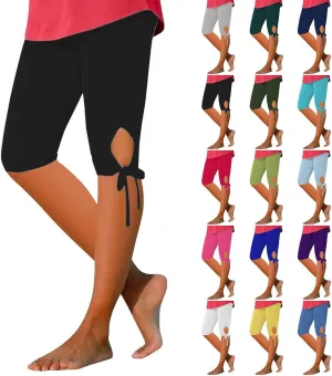 Womens Capris for Summer 2025 High Waist Yoga Pants Solid Color Comfy Stretchy Leggings Workout Compression Pants