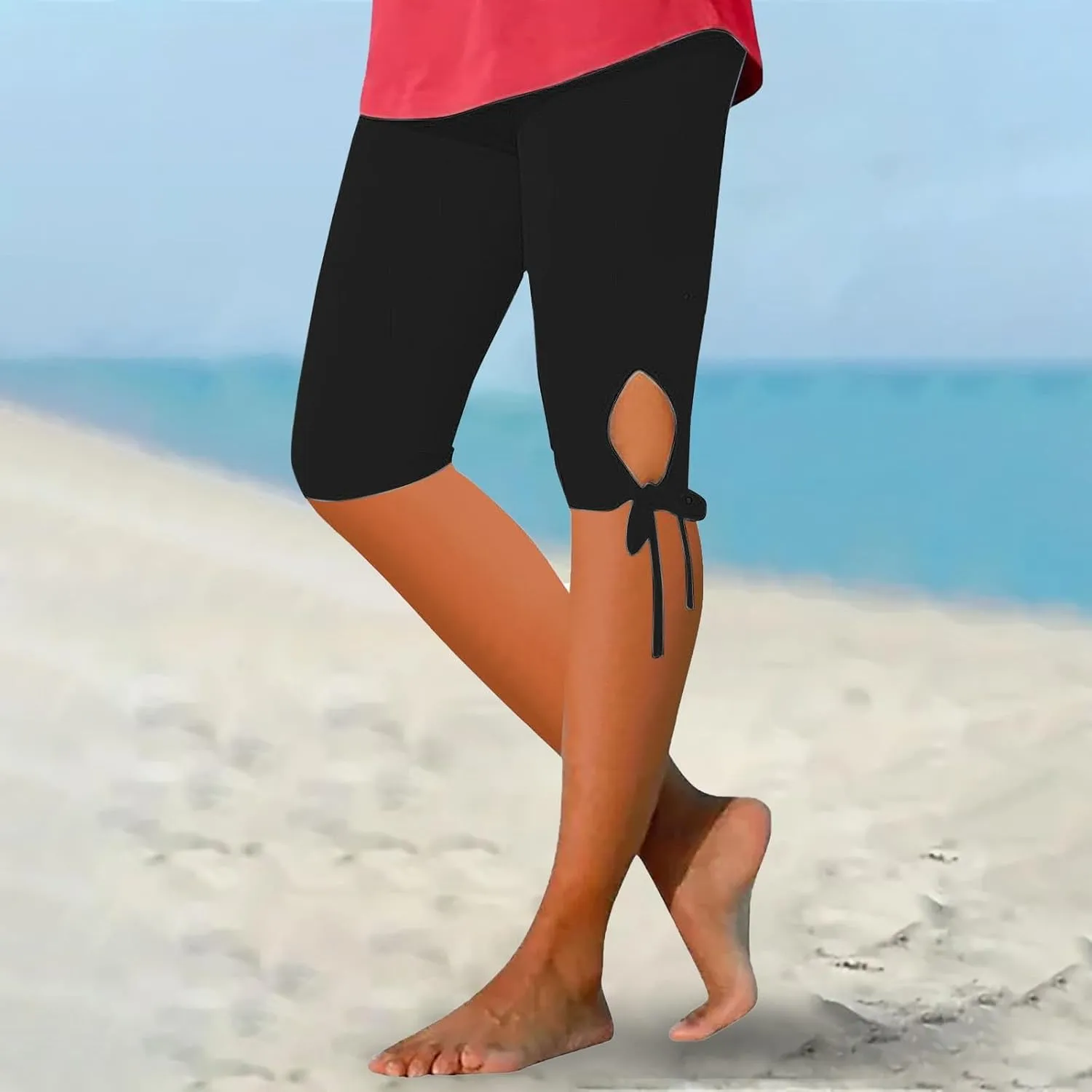 Womens Capris for Summer 2025 High Waist Yoga Pants Solid Color Comfy Stretchy Leggings Workout Compression Pants