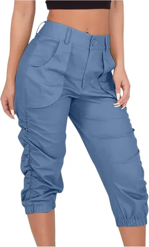 Womens Cargo Capri Pant High Waisted Loose Fit Quick-Dry Outdoor Capris for Travel Summer Casual Cropped Pants