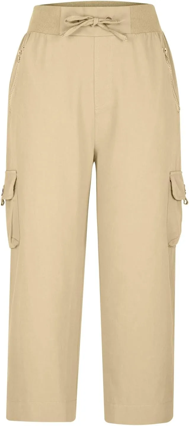Womens Cargo Capris Hiking Pants Lightweight Quick Dry Outdoor Athletic Travel Trousers Casual Joggers Multi Pockets