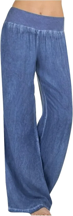 Womens Casual Solid Wide Leg Pants Bottom Boho Lounge Palazzo Pants Trendy High Waisted Oversized Baggy Slacks