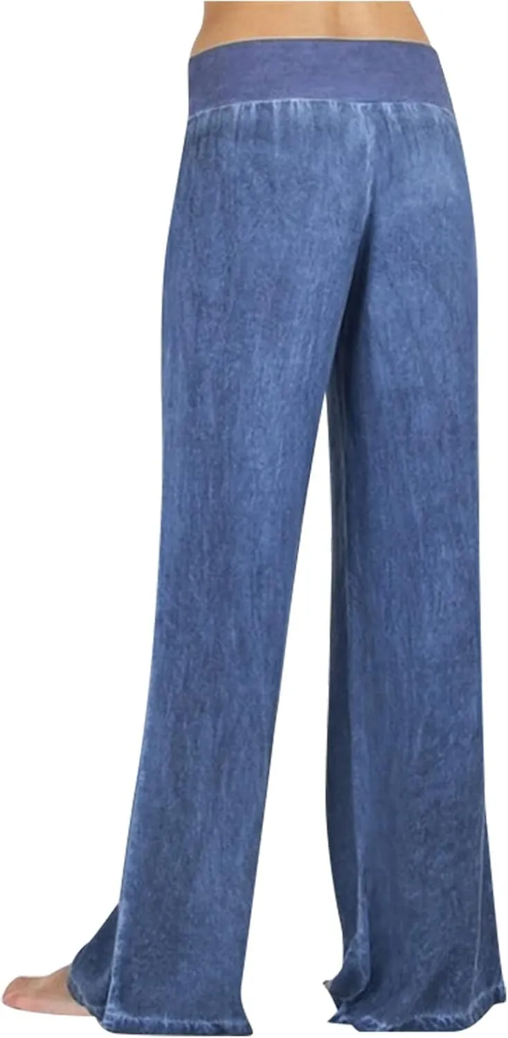 Womens Casual Solid Wide Leg Pants Bottom Boho Lounge Palazzo Pants Trendy High Waisted Oversized Baggy Slacks