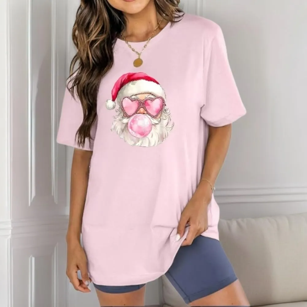 Womens Cotton Christmas Tshirts Loose Fit Oversized Boyfriend Long Tee Shirts Tunic Christmas Tops