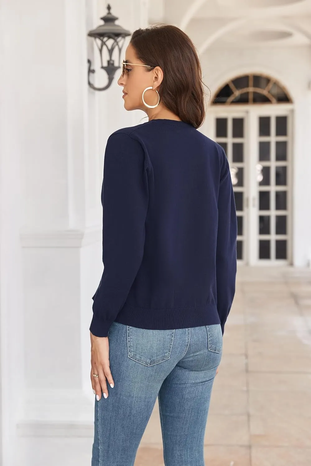 Women's Crew Neck Button Down Long Sleeve Cardigan for Women Classic Soft Knit Ladies Cardigan Sweater Coat
