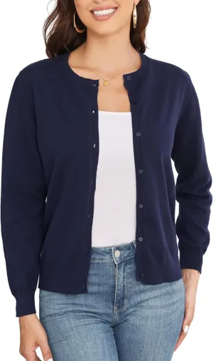 Women's Crew Neck Button Down Long Sleeve Cardigan for Women Classic Soft Knit Ladies Cardigan Sweater Coat