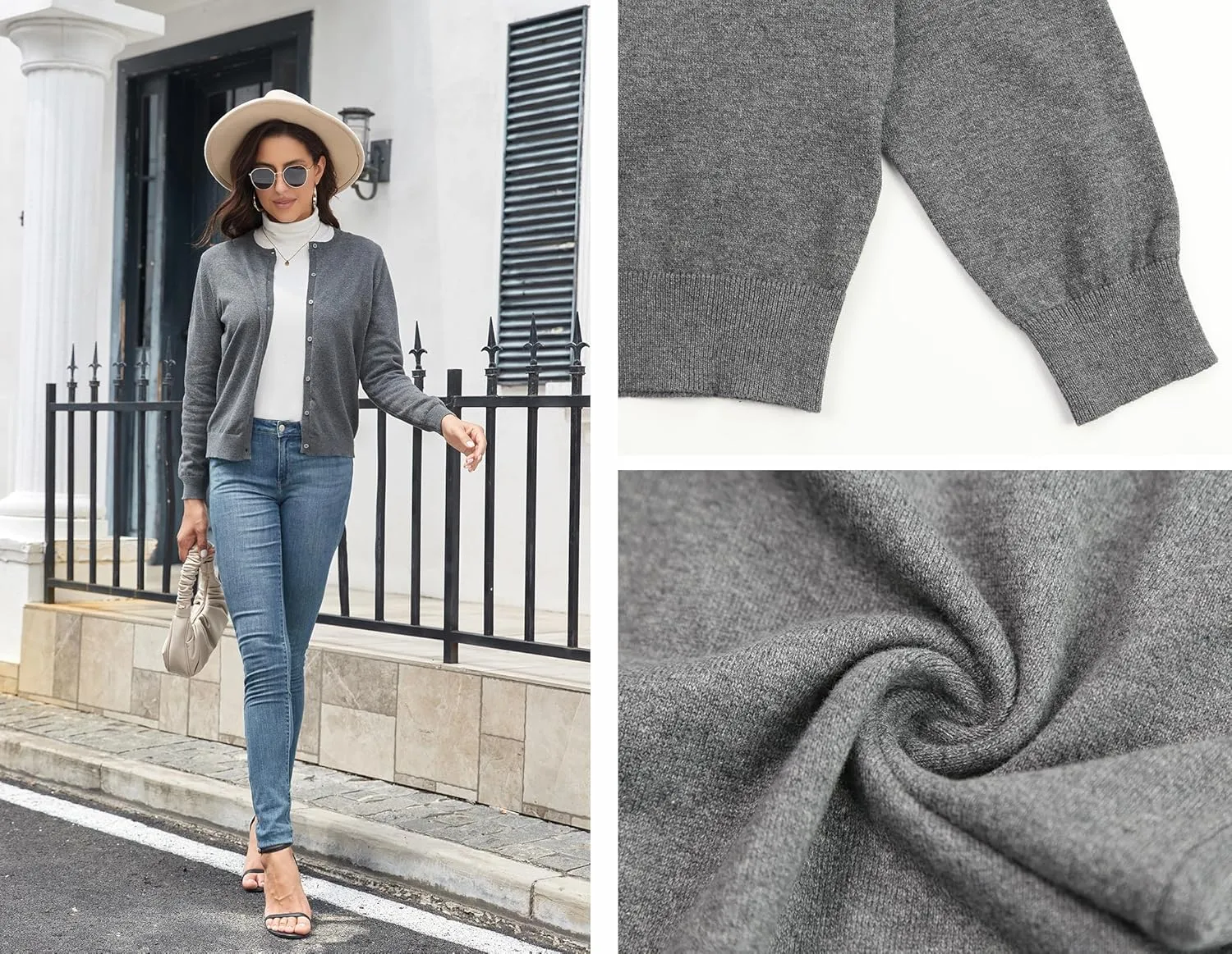 Women's Crew Neck Button Down Long Sleeve Cardigan for Women Classic Soft Knit Ladies Cardigan Sweater Coat