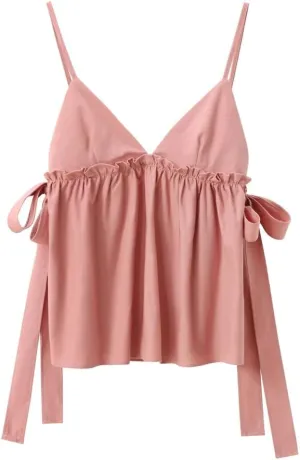 Women's European And American Summer Clothing Holiday Style Camisole Ruffled Backless Sexy Top
