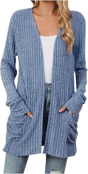 Womens Fall Fashion Cardigan Lightweight Soft Knit Cardigan Sweaters Long Sleeve Open Front Coat with Pockets