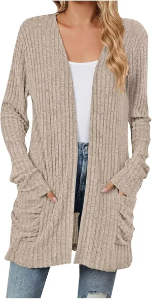 Womens Fall Fashion Cardigan Lightweight Soft Knit Cardigan Sweaters Long Sleeve Open Front Coat with Pockets