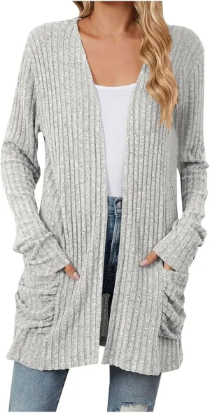 Womens Fall Fashion Cardigan Lightweight Soft Knit Cardigan Sweaters Long Sleeve Open Front Coat with Pockets