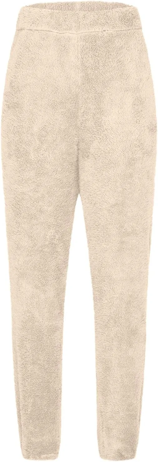 Womens Fuzzy Fleece Lounge Long Pants 2024 Winter Warm Sherpa Pajama Pants Comfy Soft Sleepwear Bottoms Joggers