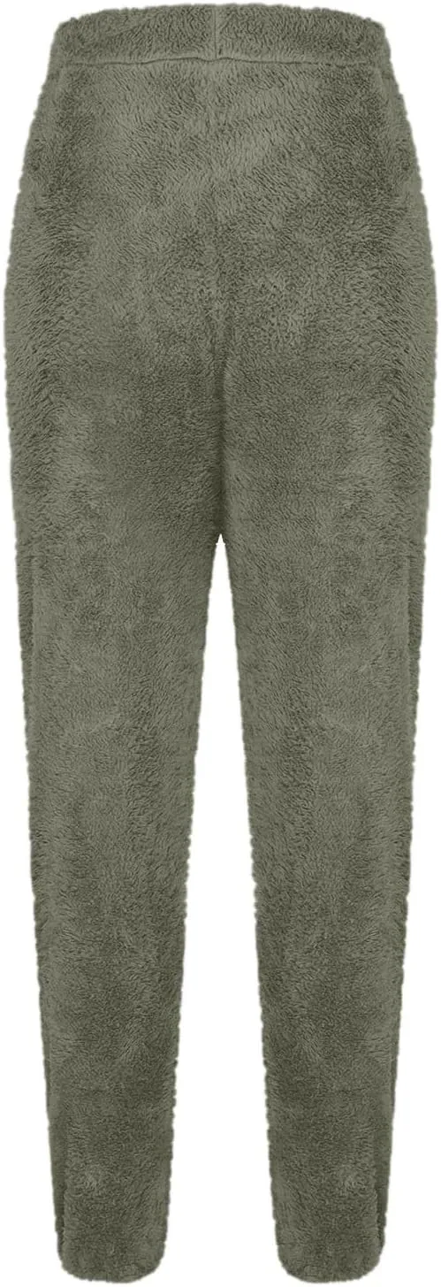 Womens Fuzzy Fleece Lounge Long Pants 2024 Winter Warm Sherpa Pajama Pants Comfy Soft Sleepwear Bottoms Joggers