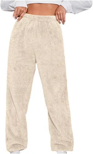 Womens Fuzzy Fleece Lounge Long Pants 2024 Winter Warm Sherpa Pajama Pants Comfy Soft Sleepwear Bottoms Joggers