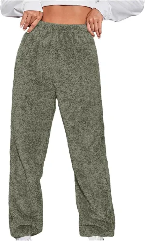 Womens Fuzzy Fleece Lounge Long Pants 2024 Winter Warm Sherpa Pajama Pants Comfy Soft Sleepwear Bottoms Joggers
