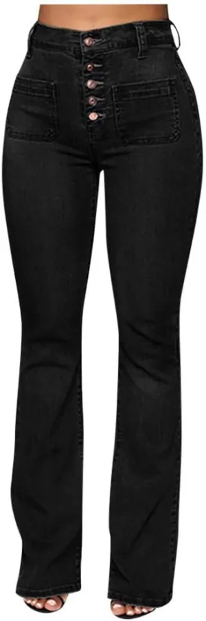 Women's High Rise Flare Jeans Skinny Bell Bottom Jeans Summer High Waisted Classic Casual Wide Leg Denim Pants