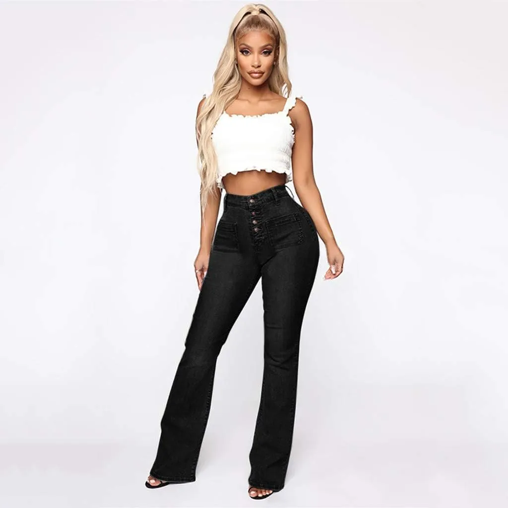 Women's High Rise Flare Jeans Skinny Bell Bottom Jeans Summer High Waisted Classic Casual Wide Leg Denim Pants