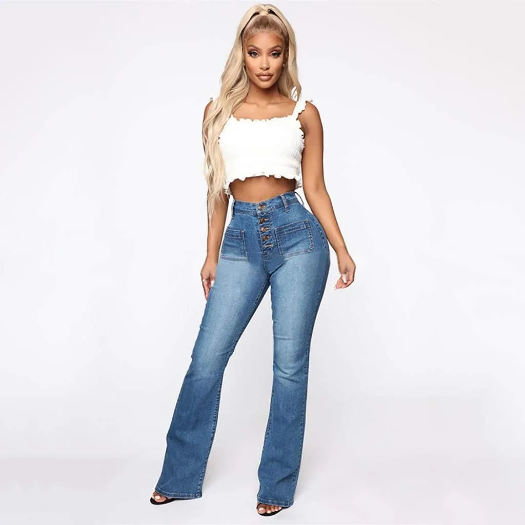 Women's High Rise Flare Jeans Skinny Bell Bottom Jeans Summer High Waisted Classic Casual Wide Leg Denim Pants