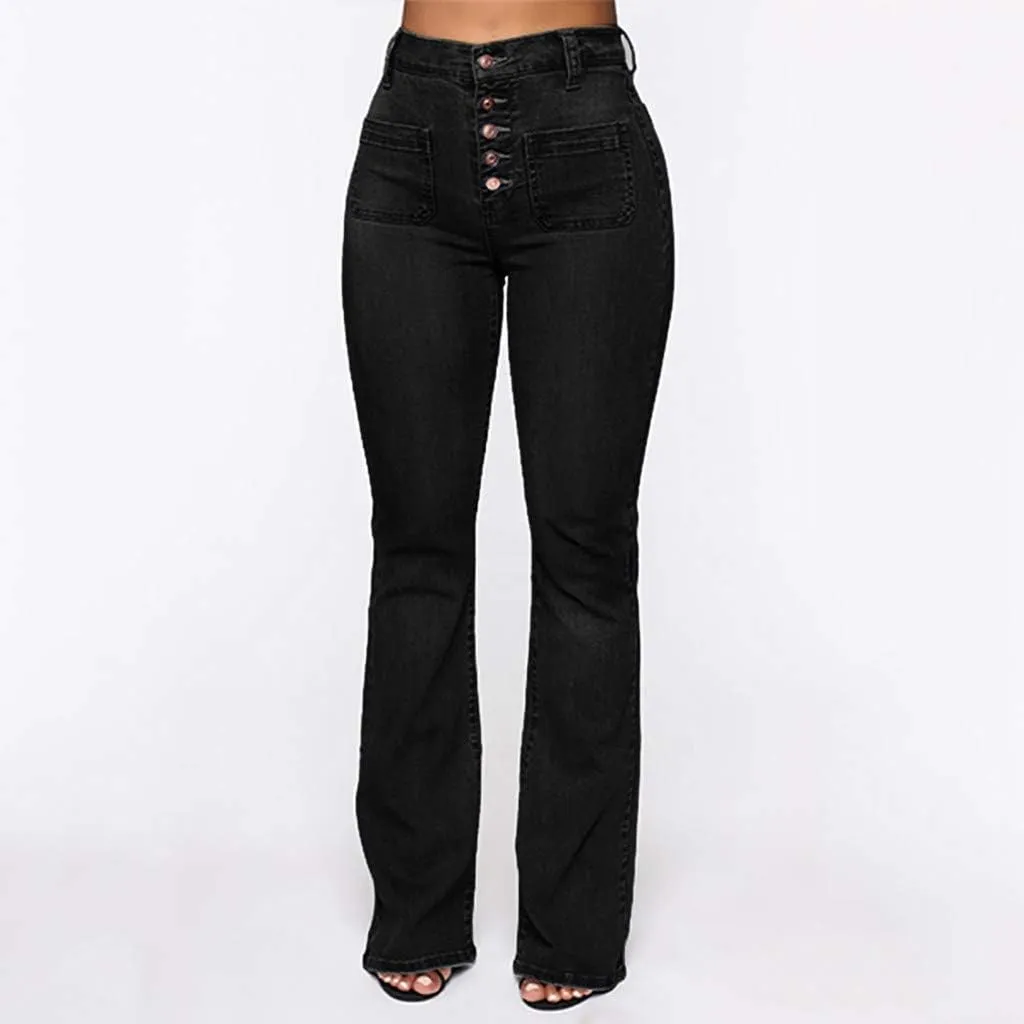 Women's High Rise Flare Jeans Skinny Bell Bottom Jeans Summer High Waisted Classic Casual Wide Leg Denim Pants