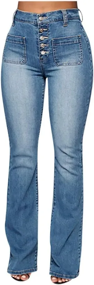 Women's High Rise Flare Jeans Skinny Bell Bottom Jeans Summer High Waisted Classic Casual Wide Leg Denim Pants