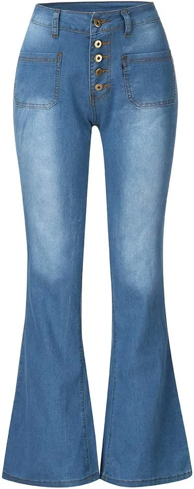Women's High Rise Flare Jeans Skinny Bell Bottom Jeans Summer High Waisted Classic Casual Wide Leg Denim Pants