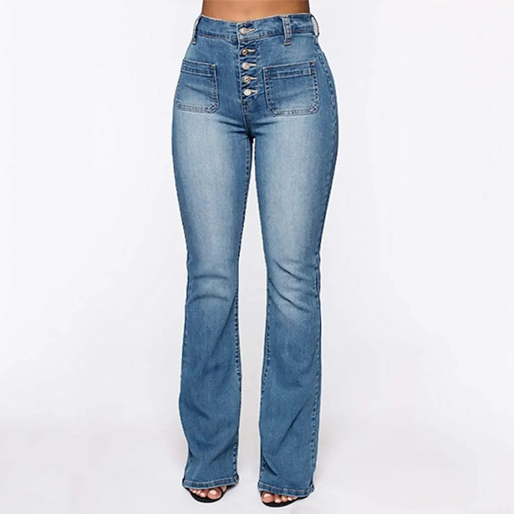 Women's High Rise Flare Jeans Skinny Bell Bottom Jeans Summer High Waisted Classic Casual Wide Leg Denim Pants