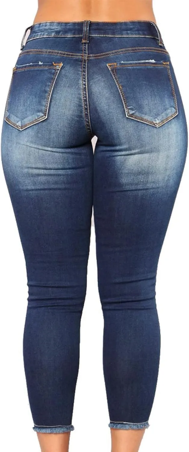 Women's High Waisted Jeans Retro Ripped Jeans Slim Fit Butt Lifting Skinny Stretch Jeans Denim Pants