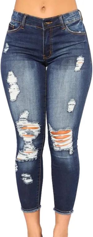 Women's High Waisted Jeans Retro Ripped Jeans Slim Fit Butt Lifting Skinny Stretch Jeans Denim Pants