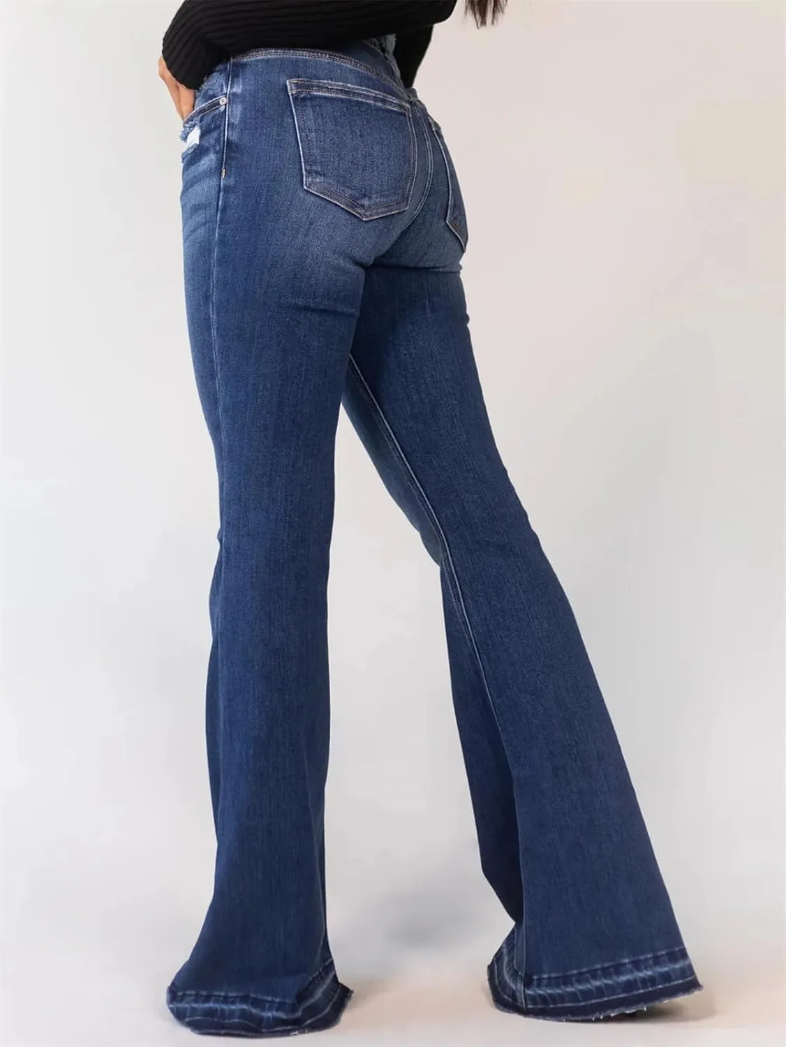 Women's High Waisted Ripped Flare Jeans Vintage Slim Fit Denim Bell Bottom Denim Pants Suit for Spring