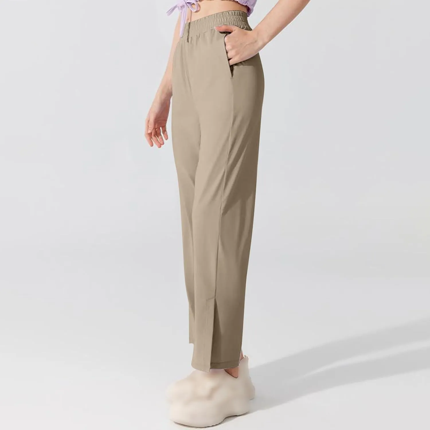 Women's High Waisted Wide Leg Pants with Pockets Casual Loose Palazzo Trousers Solid Straight Baggy Sweatpants Loungewear