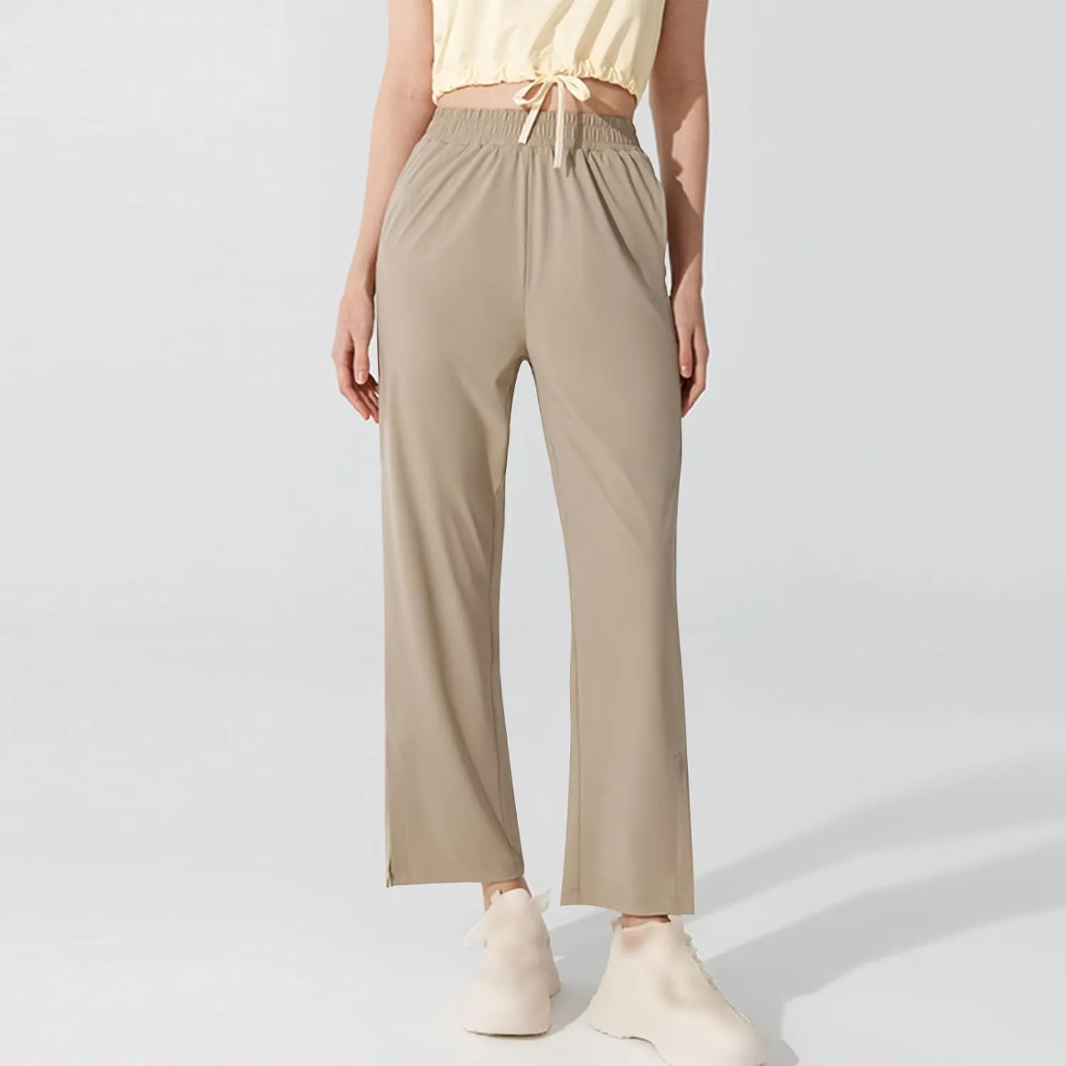 Women's High Waisted Wide Leg Pants with Pockets Casual Loose Palazzo Trousers Solid Straight Baggy Sweatpants Loungewear