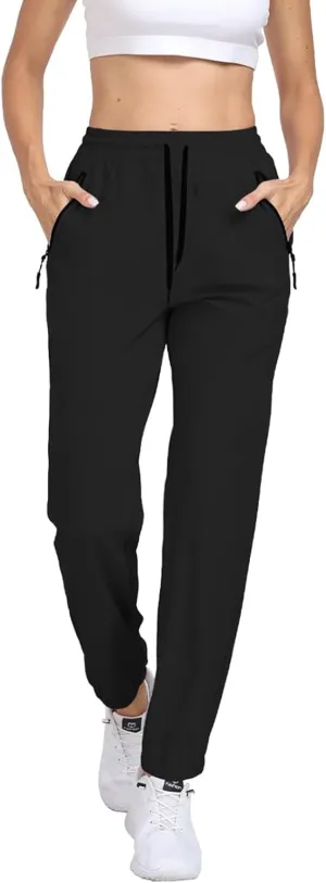 Womens Hiking Pants Waterproof Quick Dry Elastic Waist Drawstring Sweatpants UPF 50  Lightweight Travel Casual