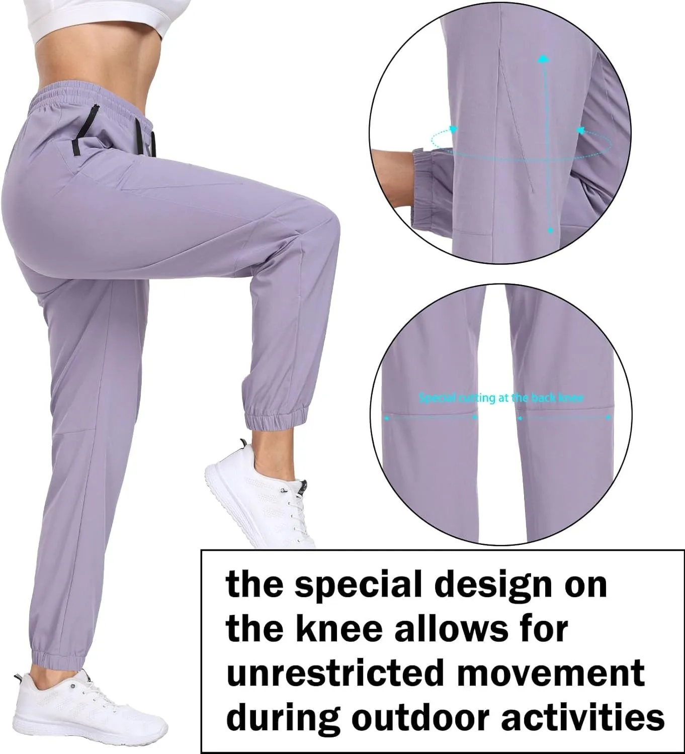 Womens Hiking Pants Waterproof Quick Dry Elastic Waist Drawstring Sweatpants UPF 50  Lightweight Travel Casual