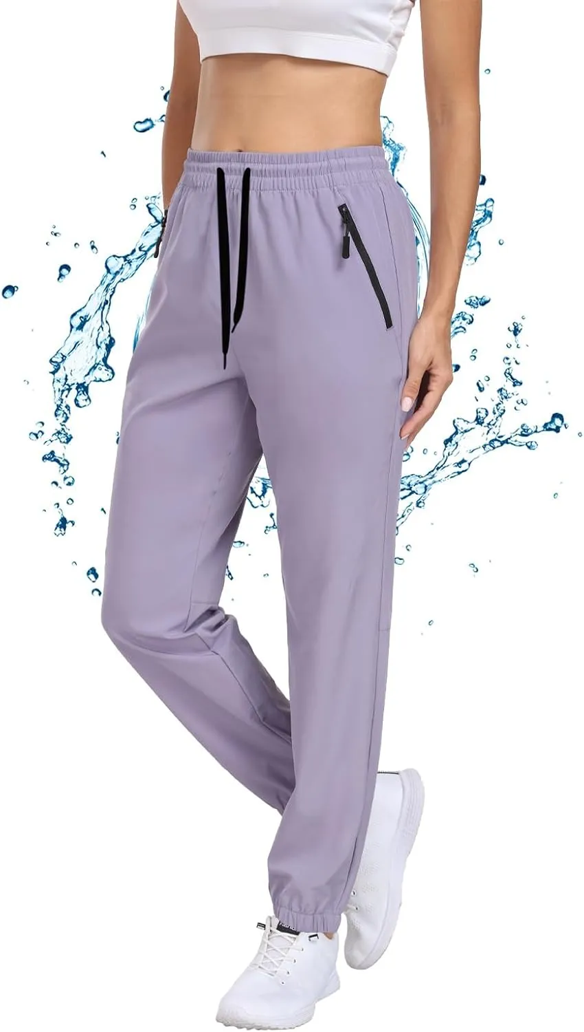 Womens Hiking Pants Waterproof Quick Dry Elastic Waist Drawstring Sweatpants UPF 50  Lightweight Travel Casual