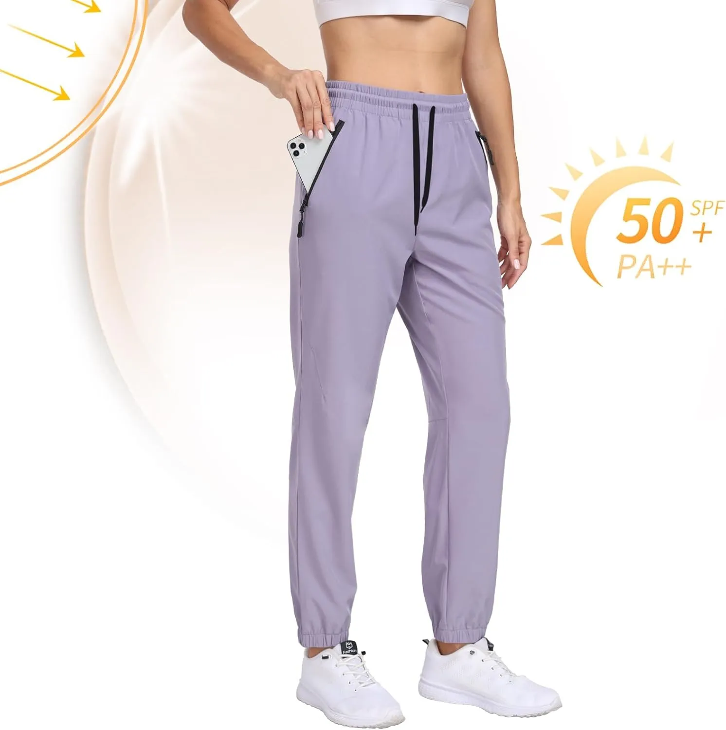Womens Hiking Pants Waterproof Quick Dry Elastic Waist Drawstring Sweatpants UPF 50  Lightweight Travel Casual