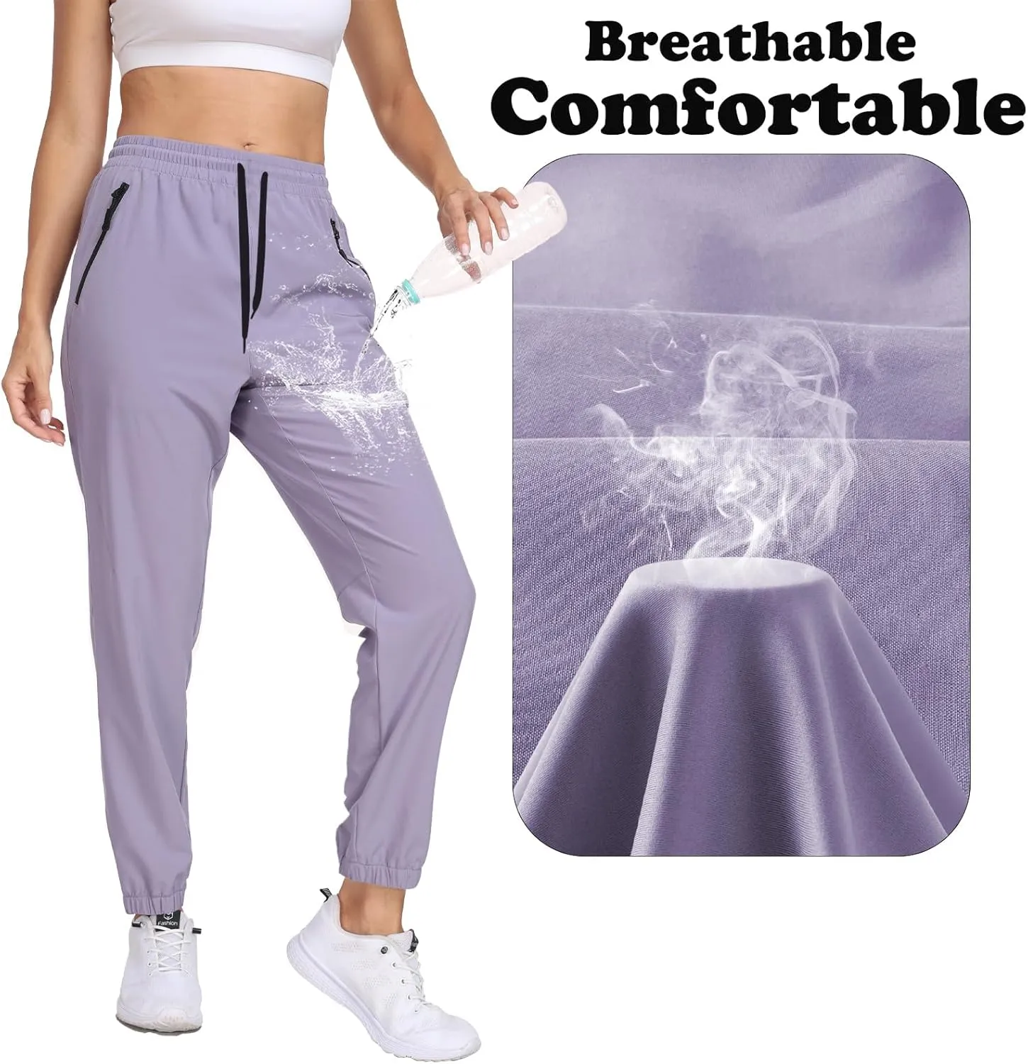 Womens Hiking Pants Waterproof Quick Dry Elastic Waist Drawstring Sweatpants UPF 50  Lightweight Travel Casual