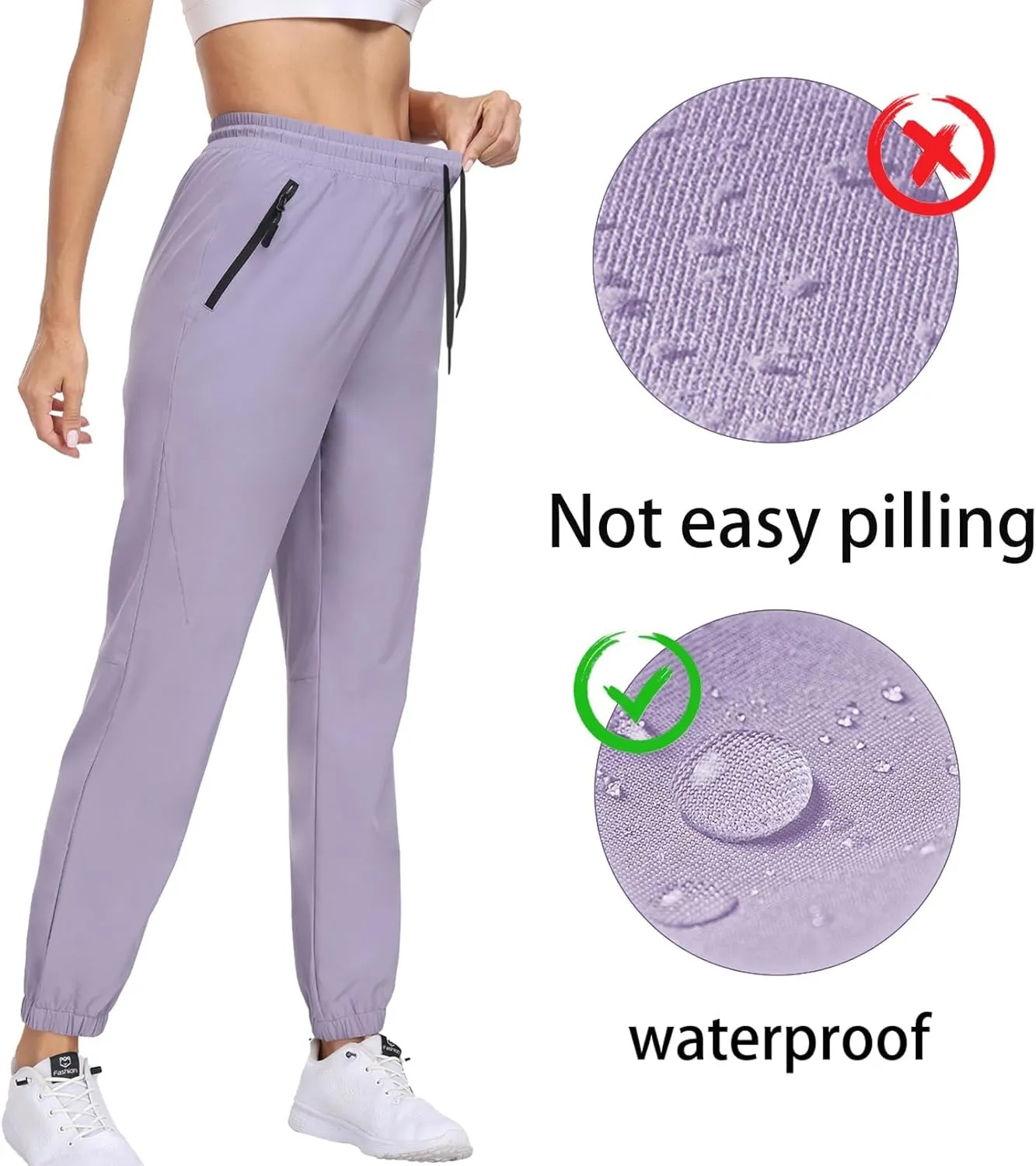 Womens Hiking Pants Waterproof Quick Dry Elastic Waist Drawstring Sweatpants UPF 50  Lightweight Travel Casual