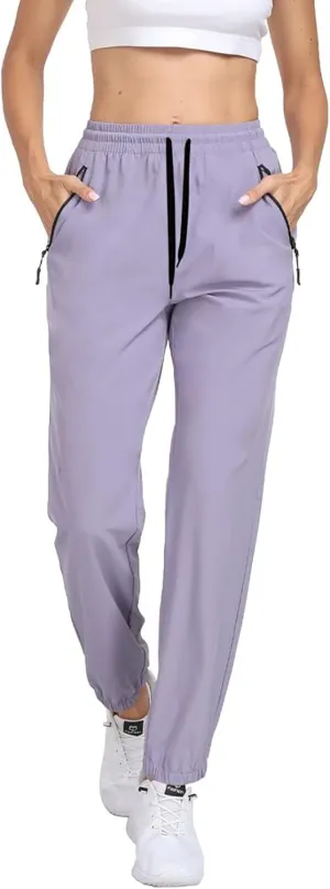Womens Hiking Pants Waterproof Quick Dry Elastic Waist Drawstring Sweatpants UPF 50  Lightweight Travel Casual