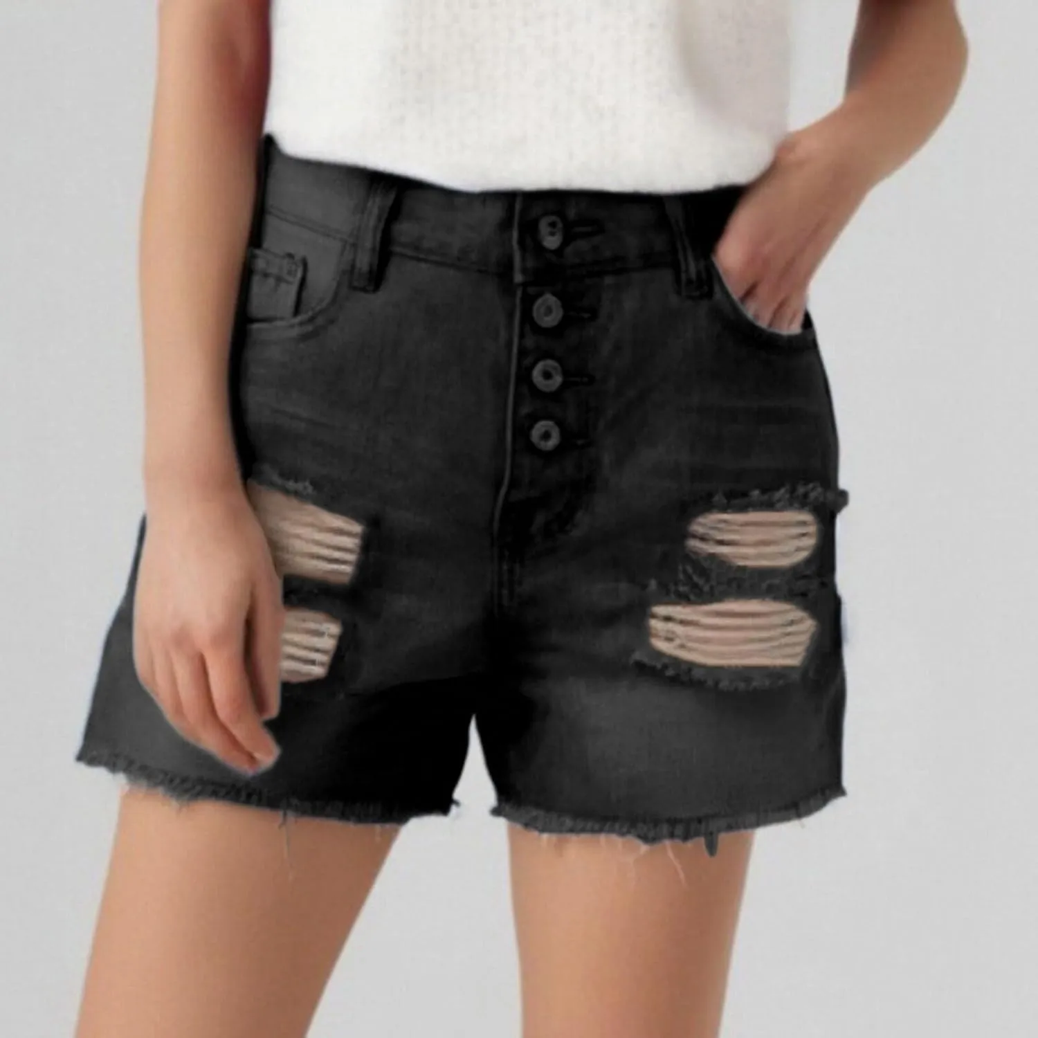 Womens Jean Shorts Ripped Stretchy Cut Off High Waisted Denim Shorts Lightweight Distressed Jeans Baggy Jorts