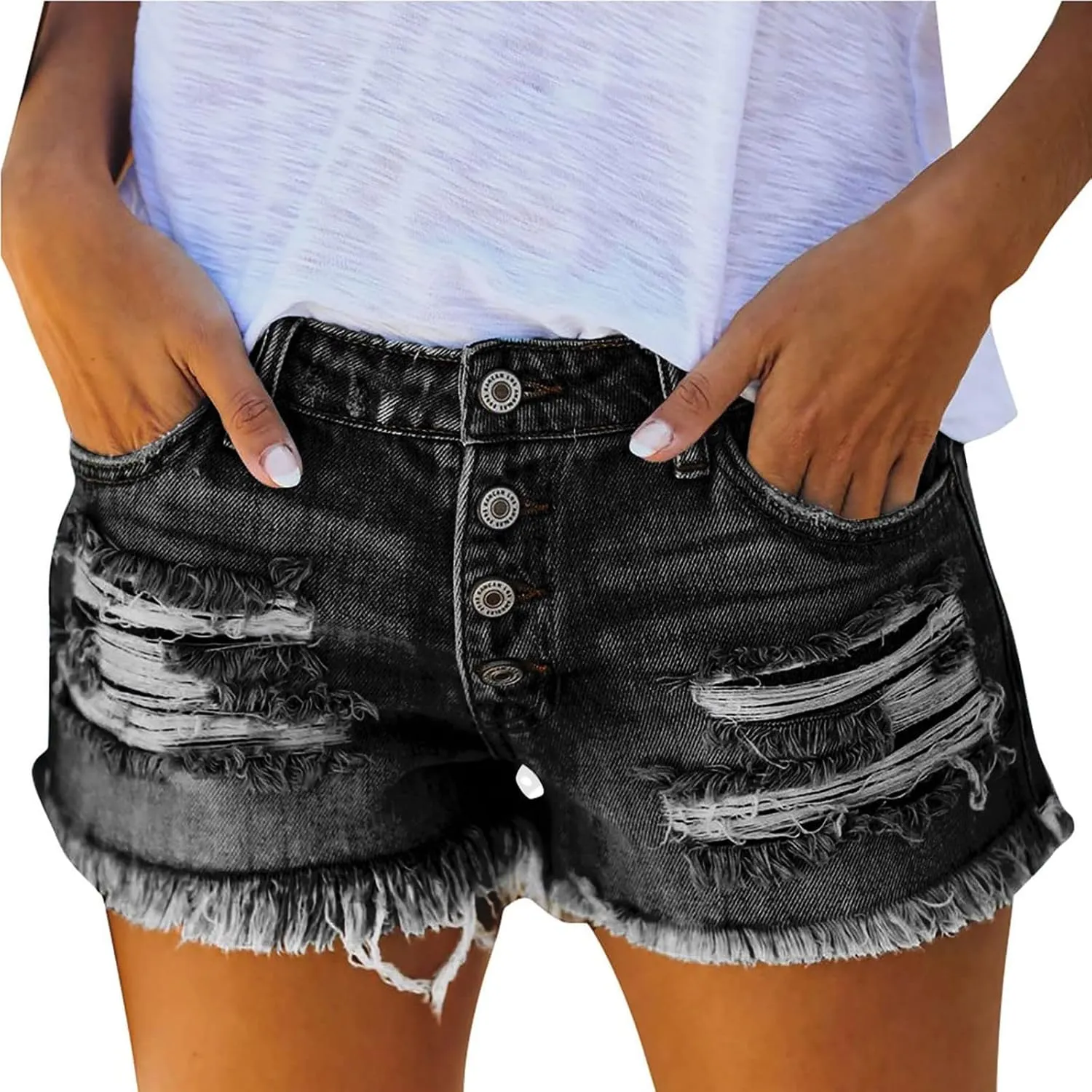 Womens Jean Shorts Ripped Stretchy Cut Off High Waisted Denim Shorts Lightweight Distressed Jeans Baggy Jorts