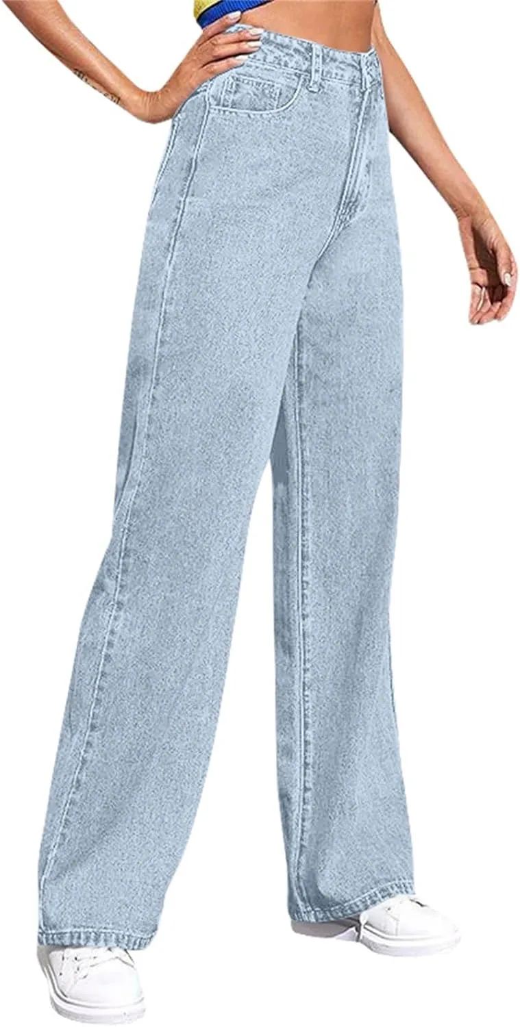 Womens Jeans High Waisted Straight Leg Loose Stretchy Lightweight Baggy Jeans Vintage Comfy Denim Sweatpants with Pockets