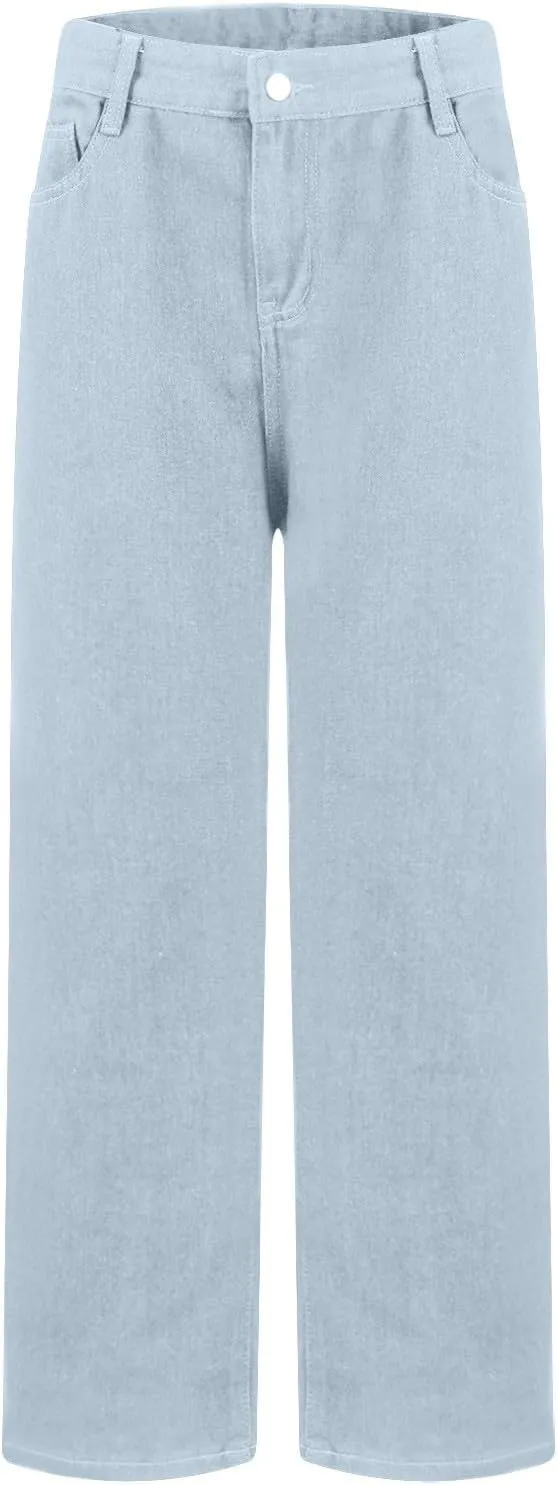 Womens Jeans High Waisted Straight Leg Loose Stretchy Lightweight Baggy Jeans Vintage Comfy Denim Sweatpants with Pockets